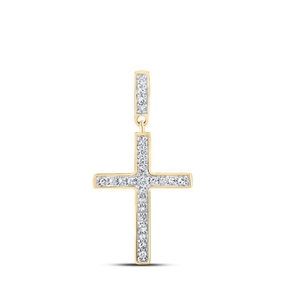 Radiant Spirit: 10kt Yellow Gold Womens Round Diamond Cross Pendant 1/5 Cttw - Splendid Jewellery