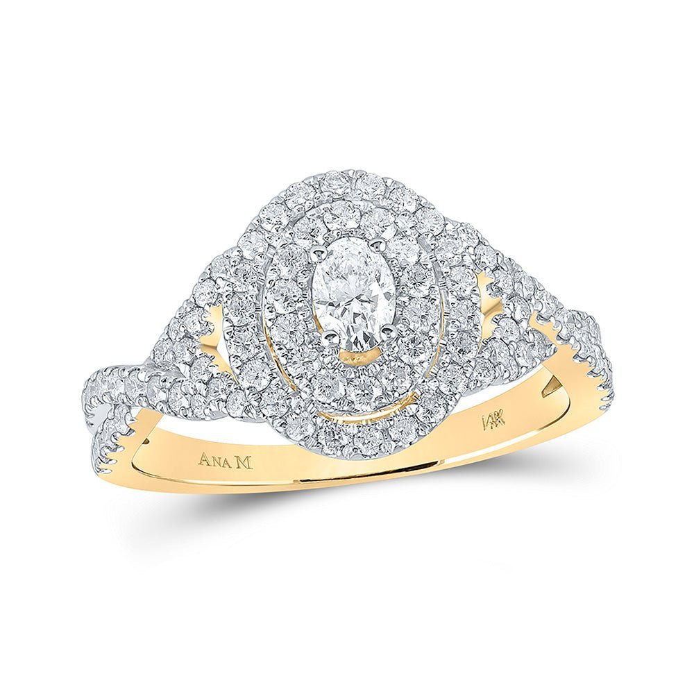 Radiant Splendor: 14kt Yellow Gold Oval Diamond Halo Bridal Wedding Engagement Ring 1 Cttw - Splendid Jewellery