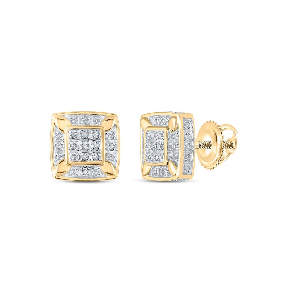 Radiant Square Brilliance: 10kt Yellow Gold Womens Round Diamond Square Earrings 1/4 Cttw - Splendid Jewellery