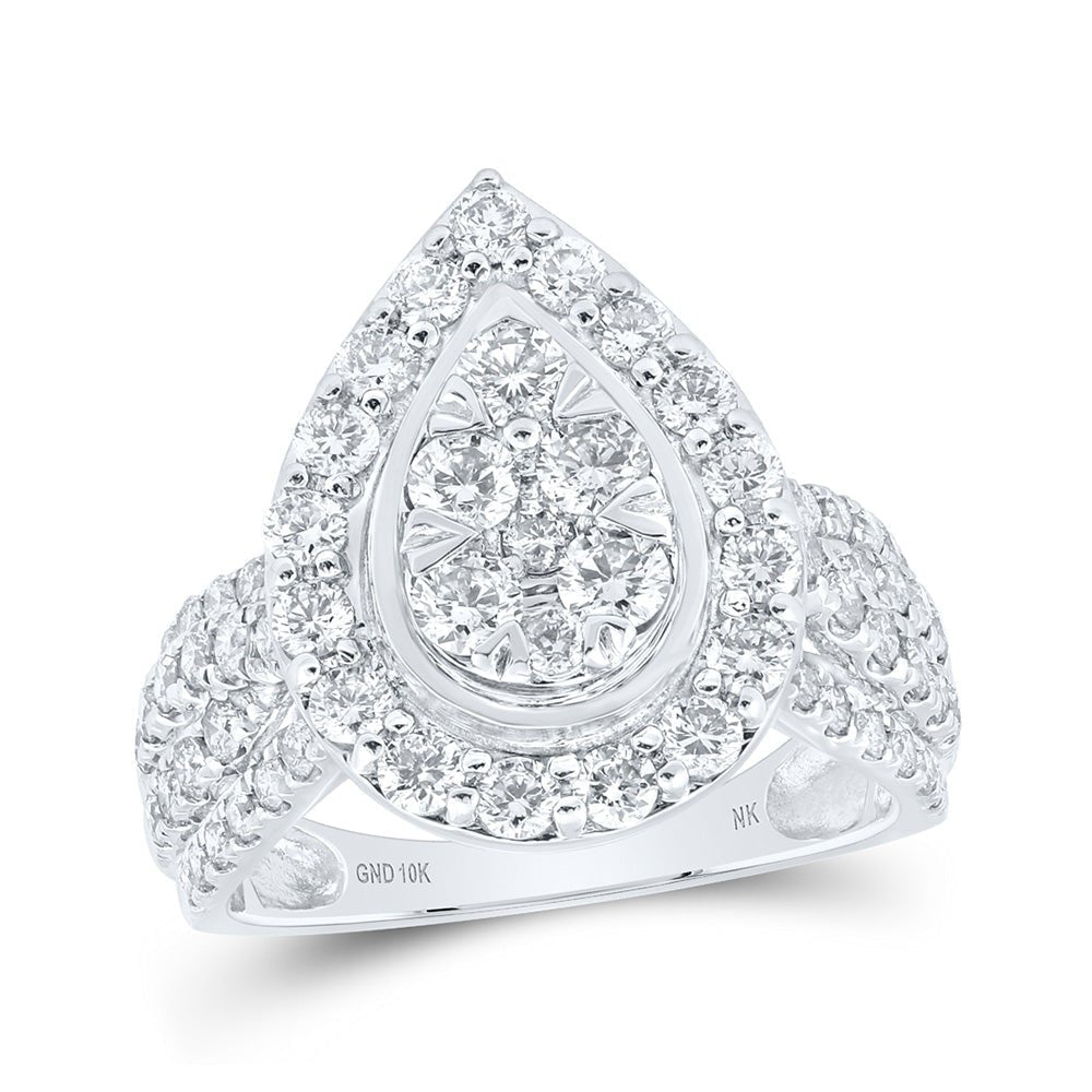 Radiant Teardrop Diamond Cluster Ring - 2 Carat Total Weight in 10kt White Gold - Splendid Jewellery