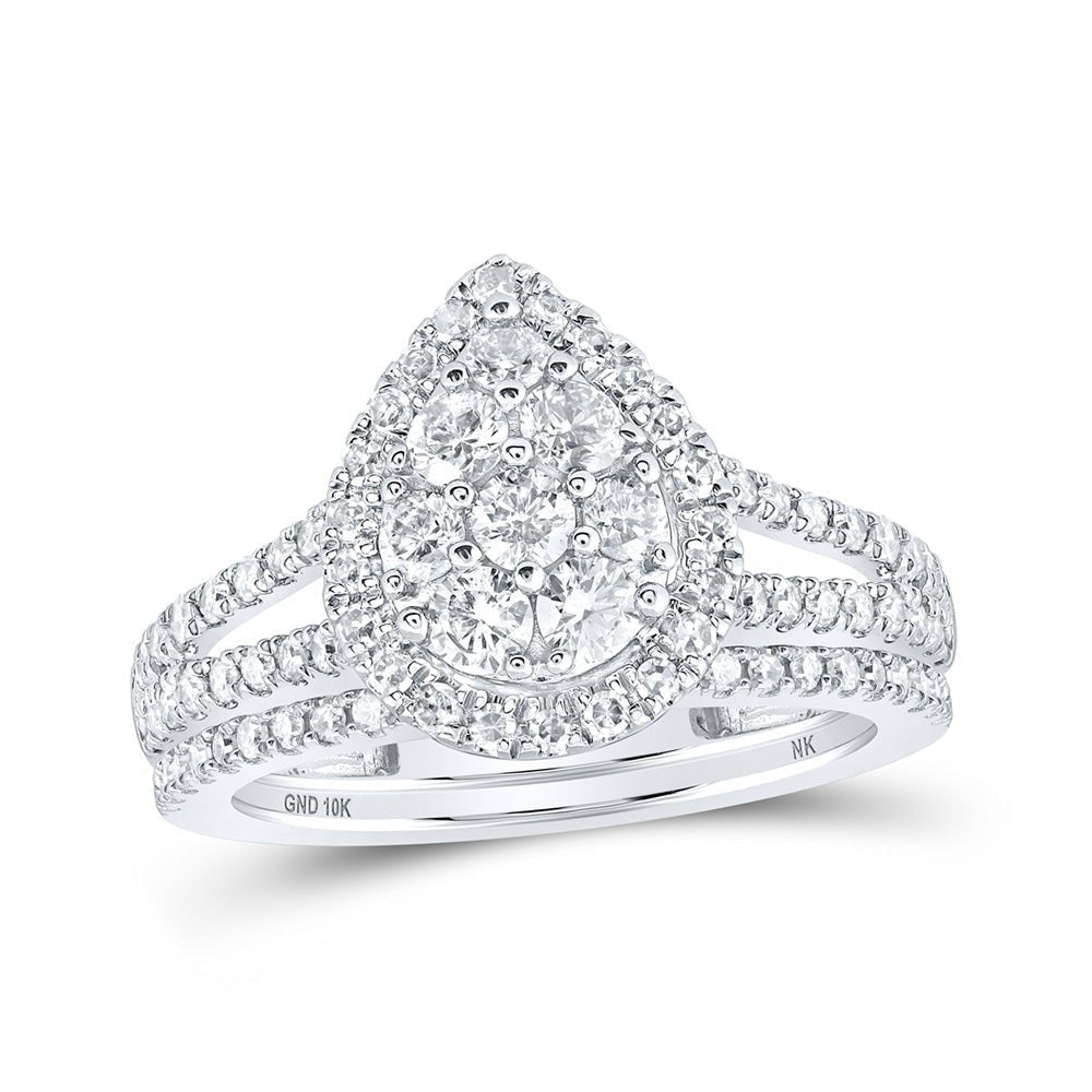 Radiant Tears 10kt White Gold Diamond Teardrop Bridal Wedding Ring Set - Splendid Jewellery