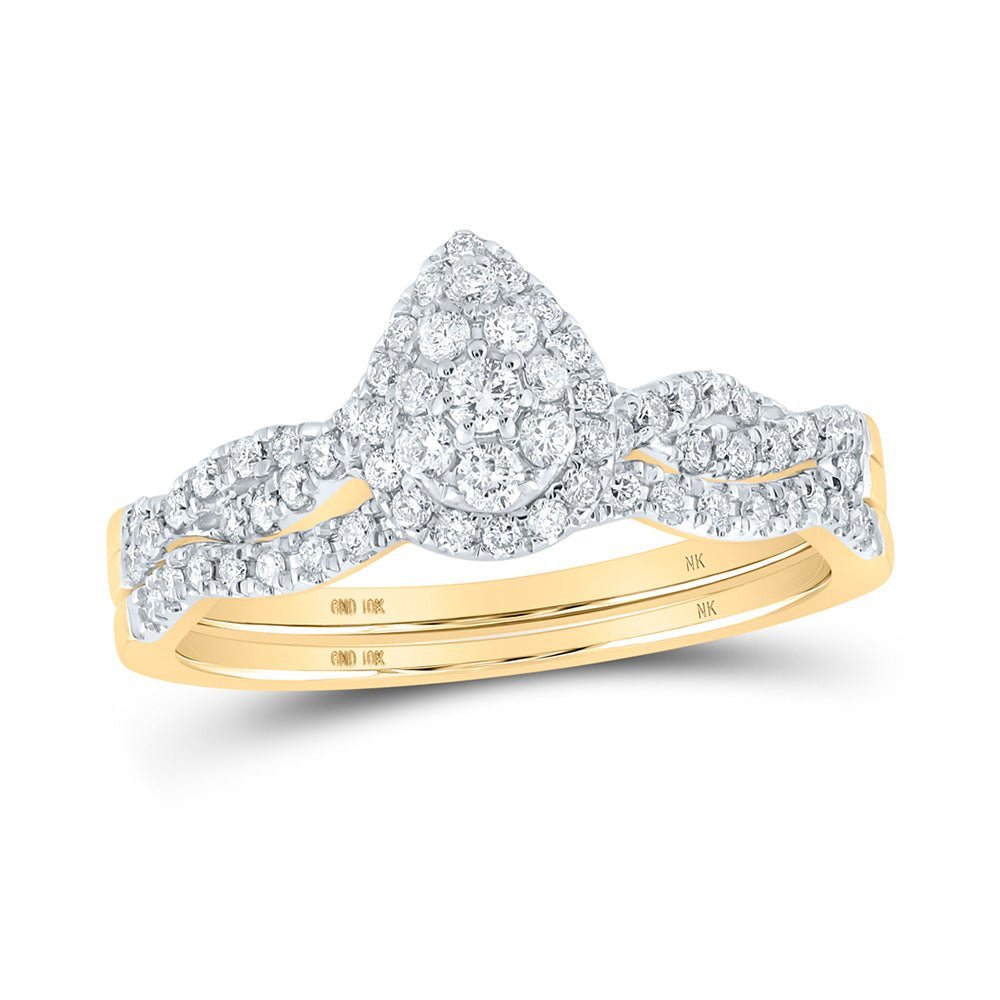 Radiant Tears of Love | 10kt Yellow Gold Diamond Teardrop Bridal Wedding Ring Band Set 1/2 Cttw - Splendid Jewellery