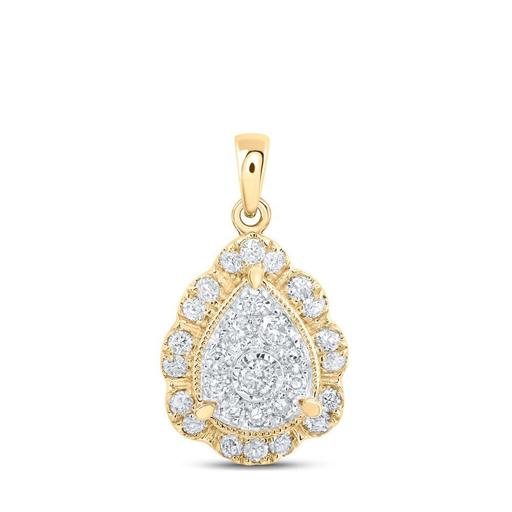Radiant Tears of Love Pendant | 10kt Yellow Gold Womens Round Diamond Teardrop Pendant 1/3 Cttw | Splendid Jewellery - Splendid Jewellery