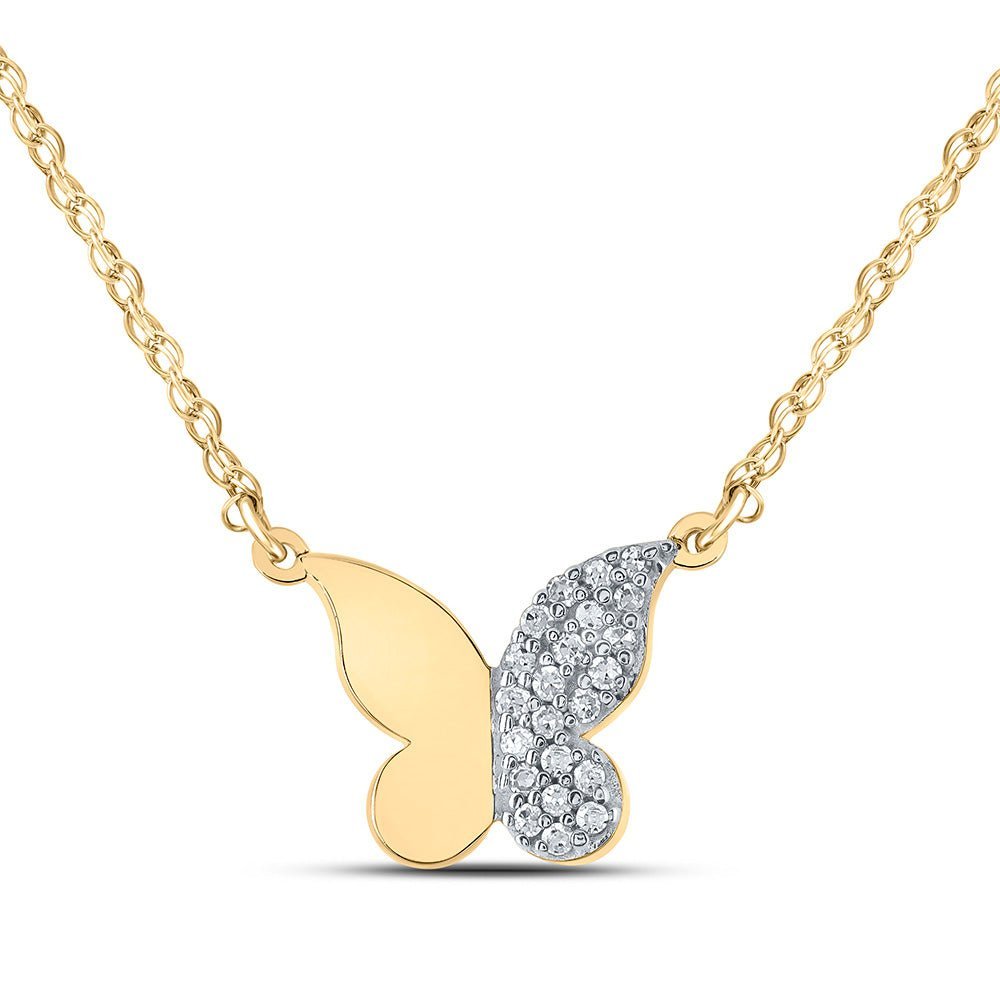 Radiant Wings Diamond Pendant Necklace | 10kt Yellow Gold Womens Round Diamond Butterfly Necklace 1/8 Cttw | Splendid Jewellery - Splendid Jewellery