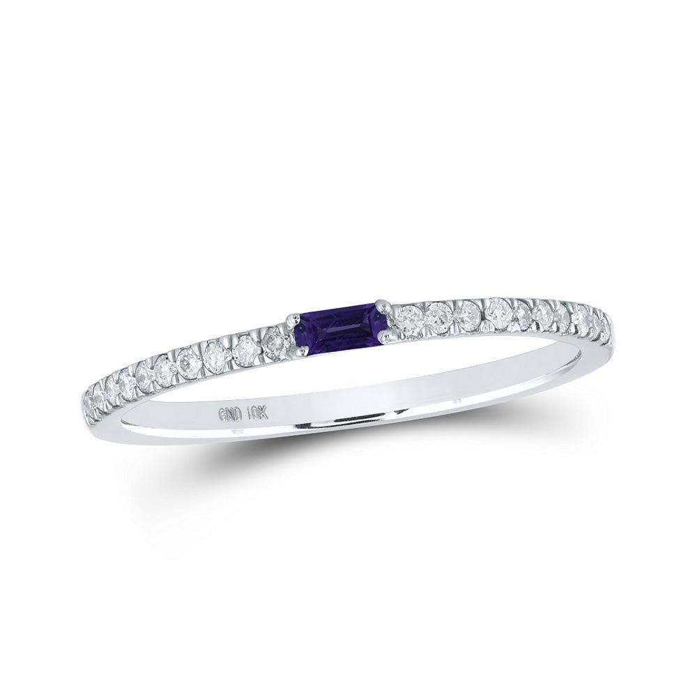 Regal Aura | Radiant Baguette Amethyst Diamond Band Ring in 10kt White Gold | Splendid Jewellery - Splendid Jewellery