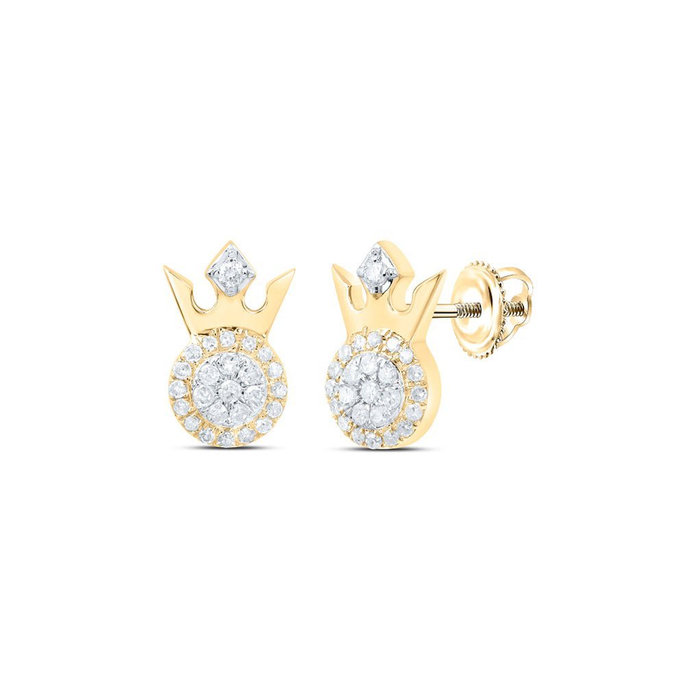 Regal Radiance: 10kt Yellow Gold Womens Round Diamond Crown Earrings 1/5 Cttw - Splendid Jewellery