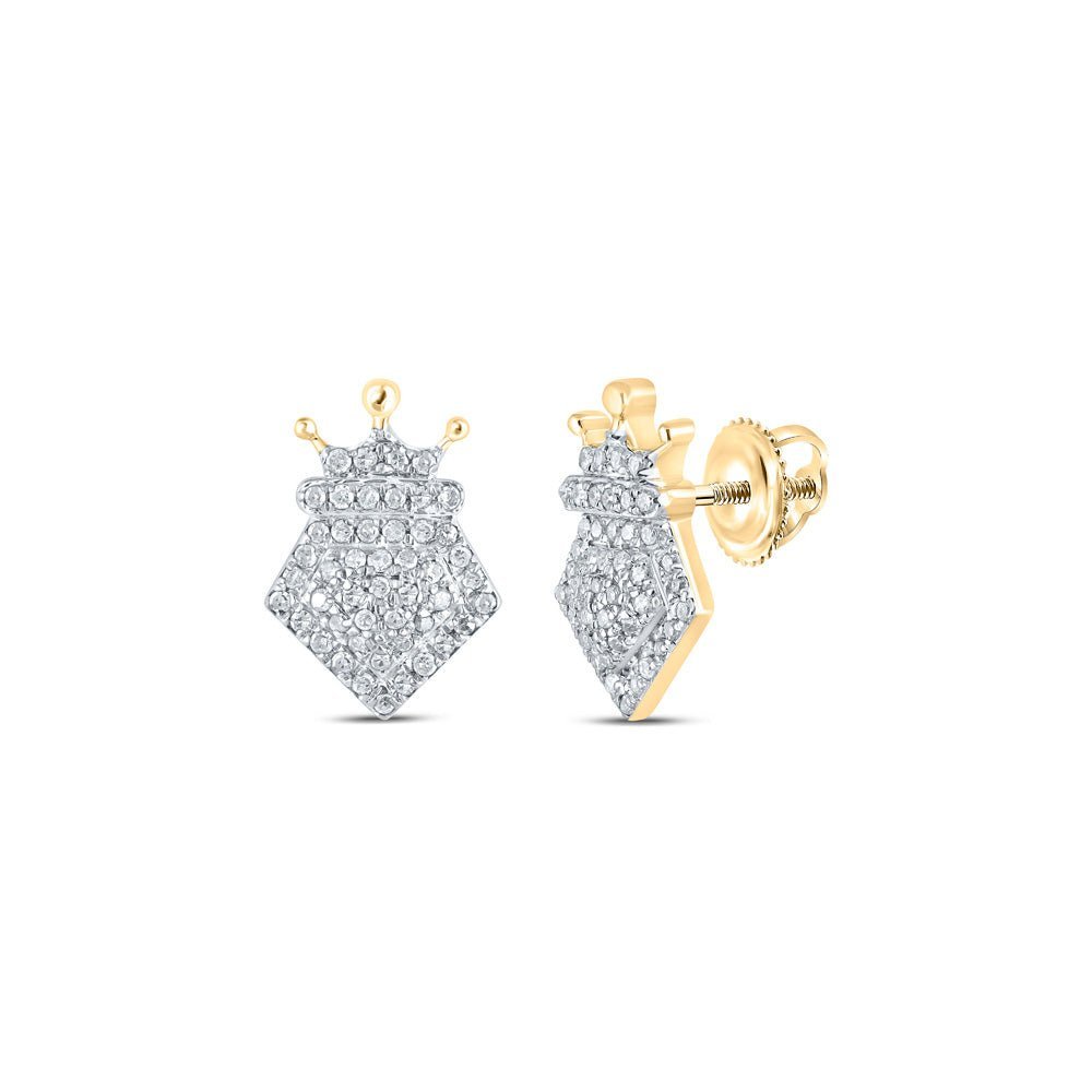 Regal Radiance: 10kt Yellow Gold Womens Round Diamond Crown Earrings - Splendid Jewellery
