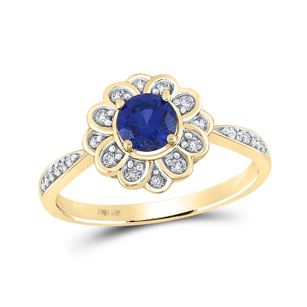 Regal Radiance: 10kt Yellow Gold Womens Round Lab - Created Blue Sapphire Fashion Ring 7/8 Cttw - Splendid Jewellery