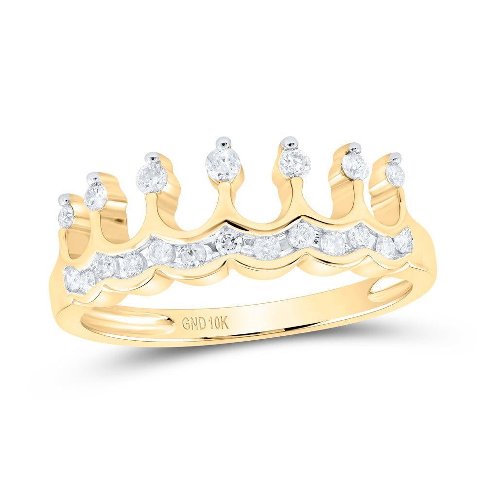 Regal Reign Diamond Band | 10kt Yellow Gold Womens Round Diamond Crown Tiara Band Ring 1/4 Cttw | Splendid Jewellery - Splendid Jewellery
