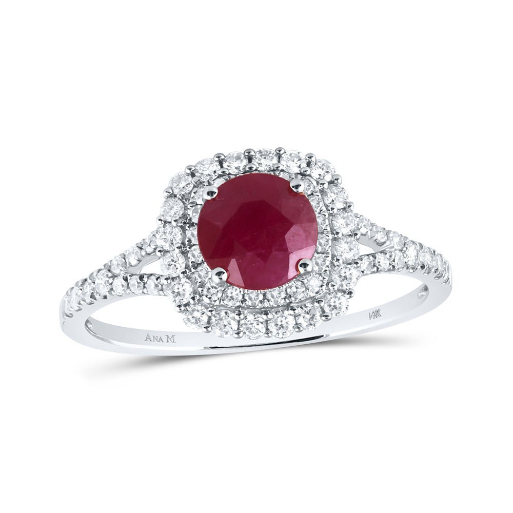 Regal Ruby Majesty: 14kt White Gold Women's Round Ruby Solitaire Bridal Wedding Engagement Ring 1 - 3/8 Cttw - Splendid Jewellery