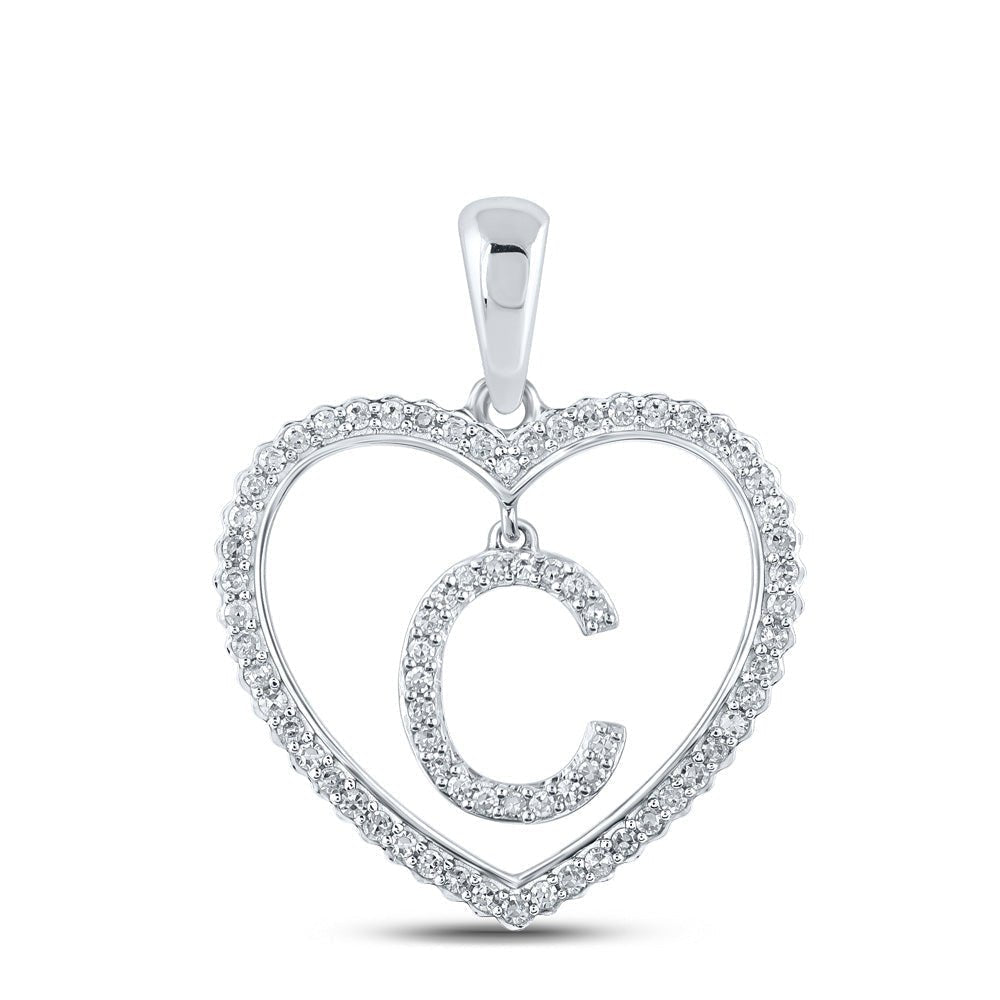 Romantic Brilliance: 10kt White Gold Diamond Heart C Letter Pendant - Splendid Jewellery