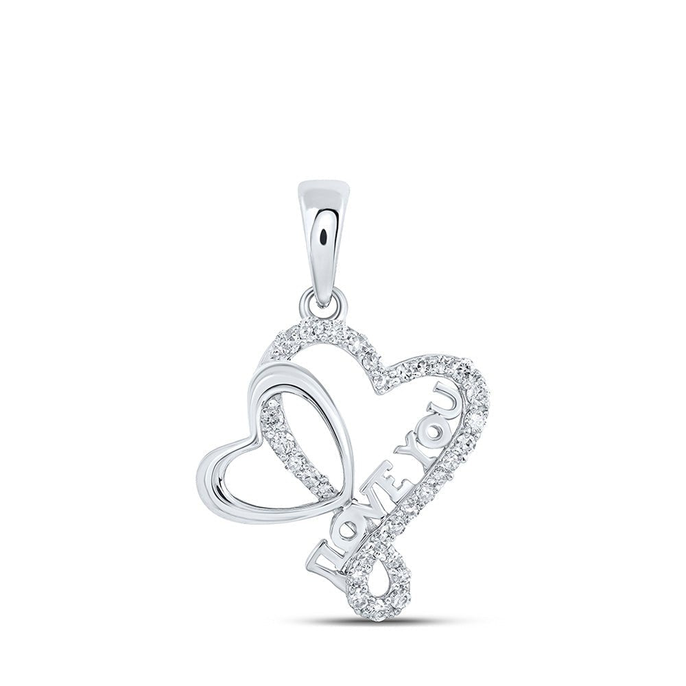 Romantic Brilliance: 10kt White Gold Diamond Heart & Love Symbol Pendant - Splendid Jewellery