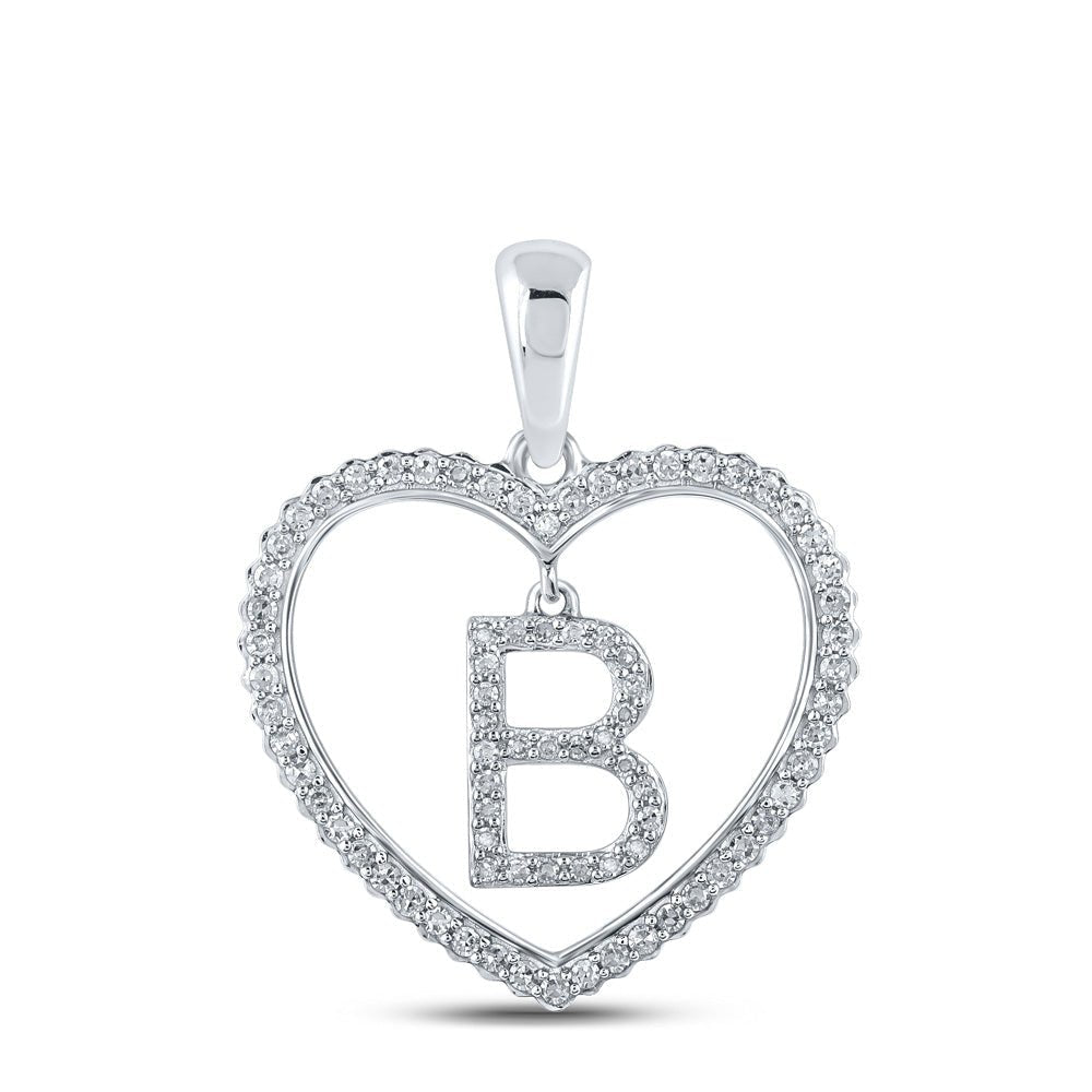 Romantic Brilliance: 10kt White Gold Heart - Shaped Diamond Initial Pendant - Splendid Jewellery