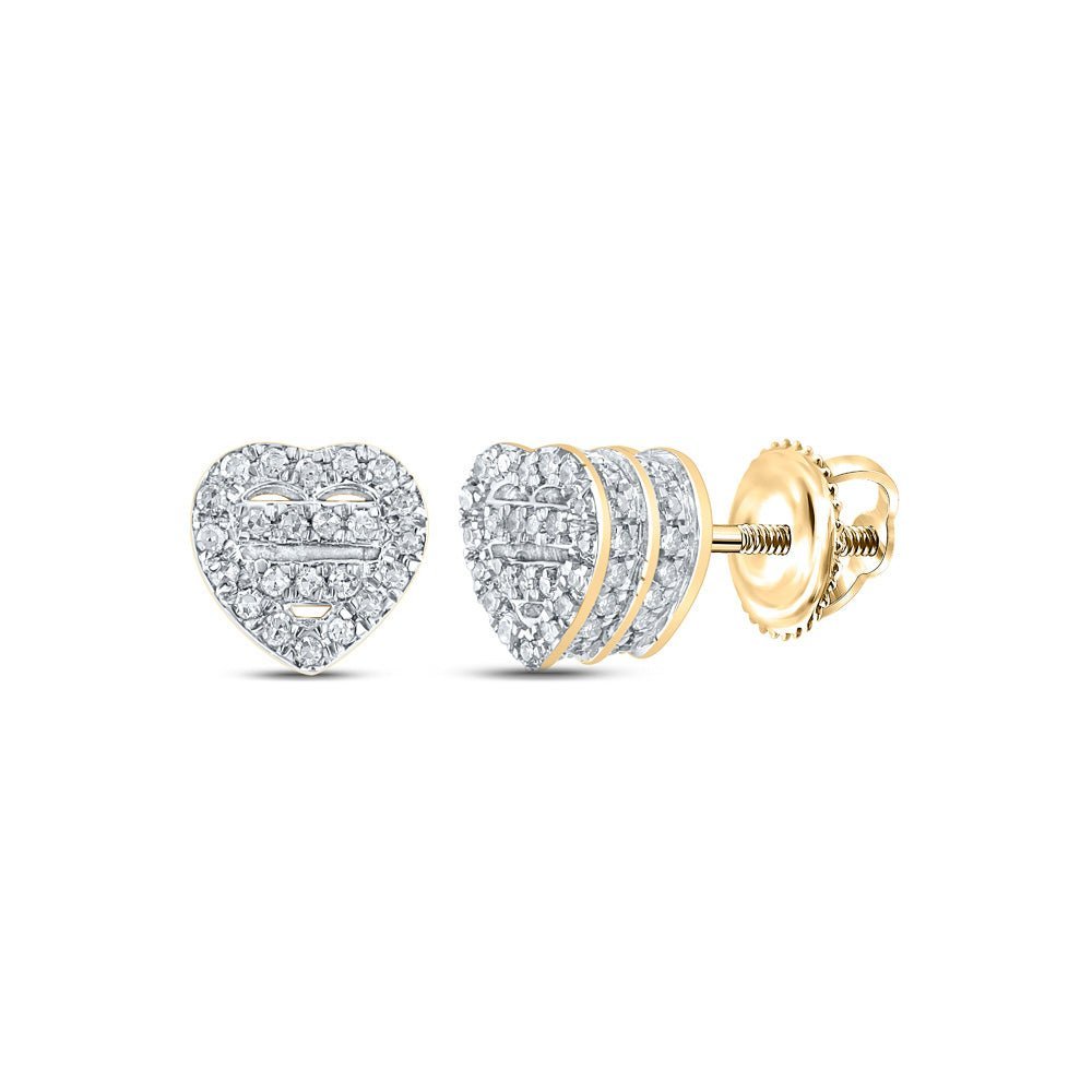 Romantic Brilliance: 10kt Yellow Gold Womens Round Diamond Heart Earrings 1/3 Cttw - Splendid Jewellery