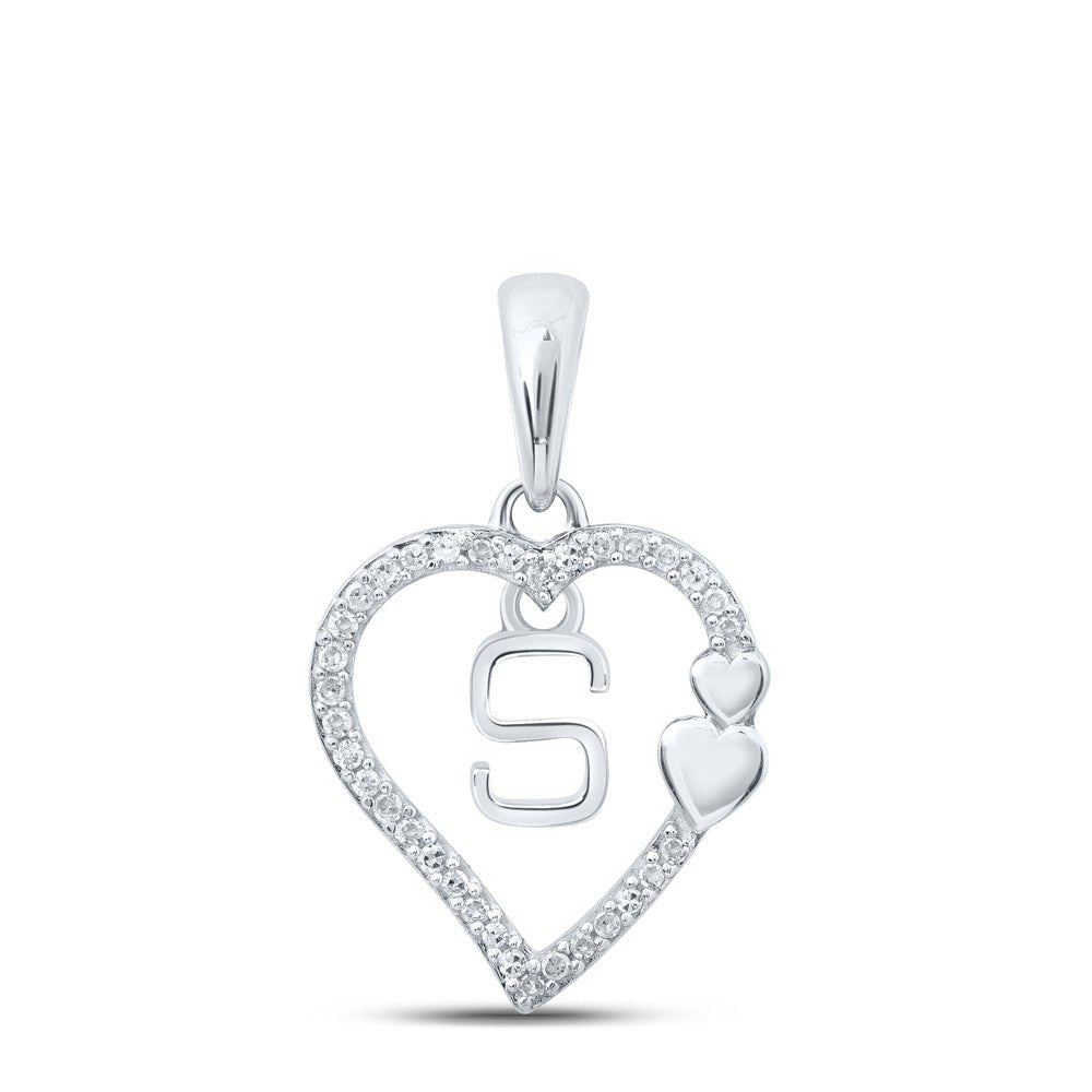 Romantic Elegance: 10kt White Gold Diamond Heart Initial Pendant - Splendid Jewellery