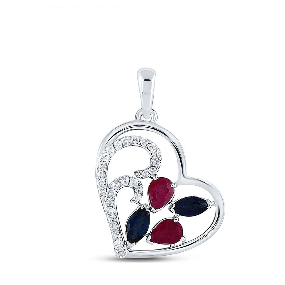 Romantic Gemstone Love Affair Pendant | 10kt White Gold Womens Pear Ruby Blue Sapphire Diamond Heart Pendant 1 Cttw | Splendid Jewellery - Splendid Jewellery