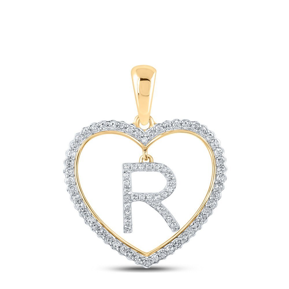 Romantic Heart Initial Diamond Pendant in 10kt Yellow Gold - Splendid Jewellery