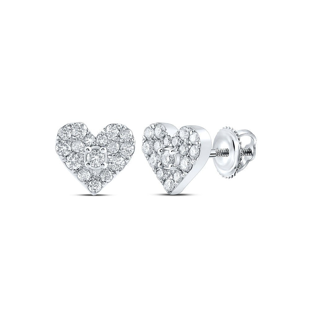Romantic Radiance: 10kt White Gold Womens Round Diamond Heart Earrings 1/3 Cttw - Splendid Jewellery