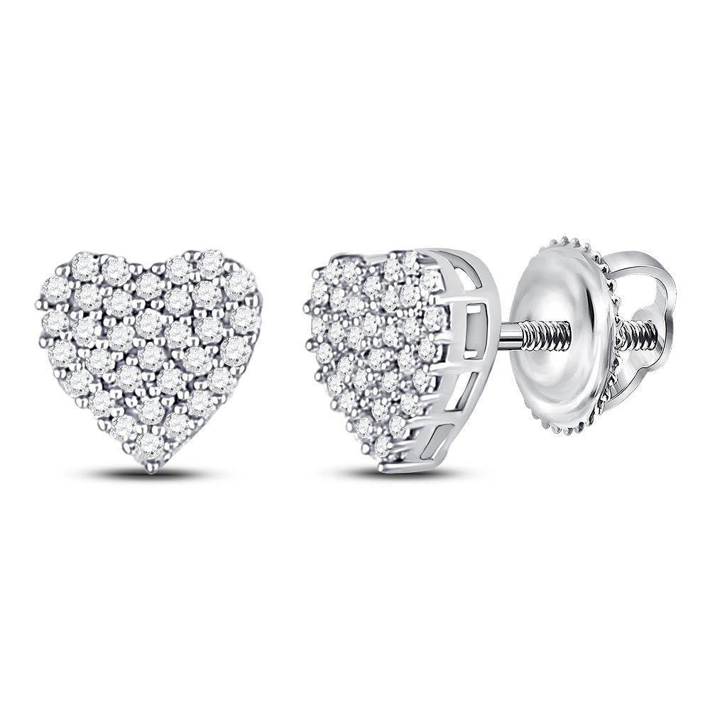 Romantic Radiance: 10kt White Gold Womens Round Diamond Heart Earrings 1/6 Cttw - Splendid Jewellery