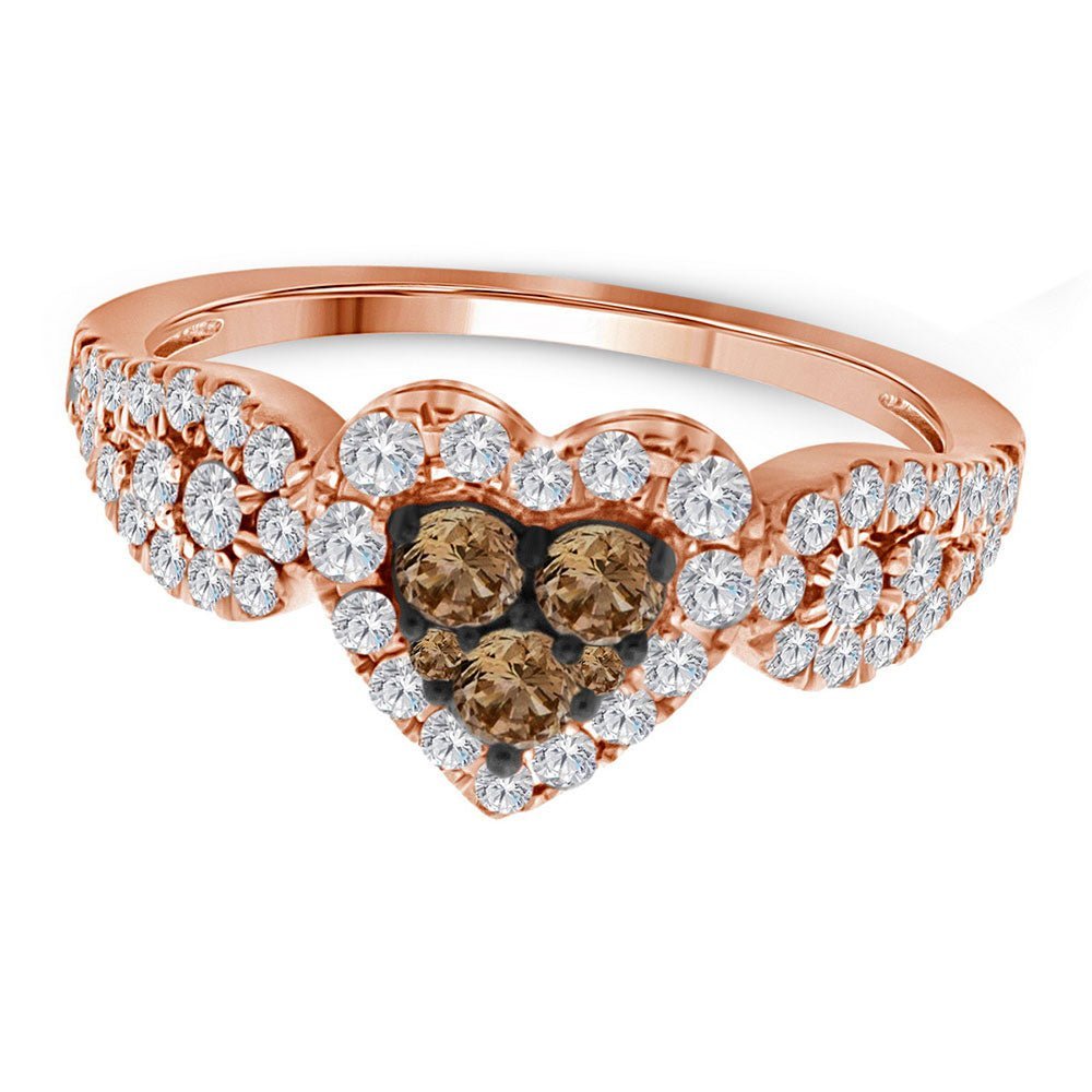 Romantic Rose Gold Brown Diamond Heart Cluster Ring - Splendid Jewellery
