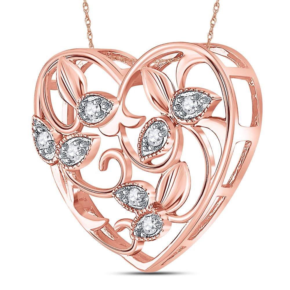 Romantic Rose Gold Diamond Floral Heart Pendant - Splendid Jewellery