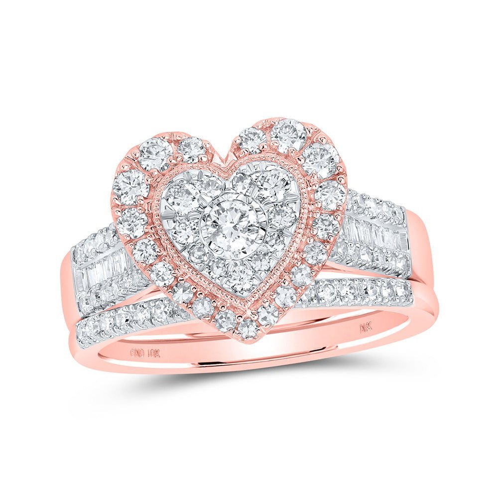 Romantic Rose Gold Diamond Heart Bridal Wedding Ring Set - Splendid Jewellery