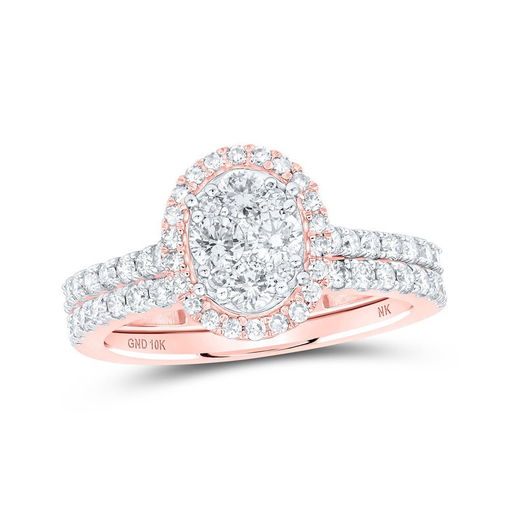 Romantic Rose Gold Diamond Oval Bridal Wedding Ring Set - Splendid Jewellery