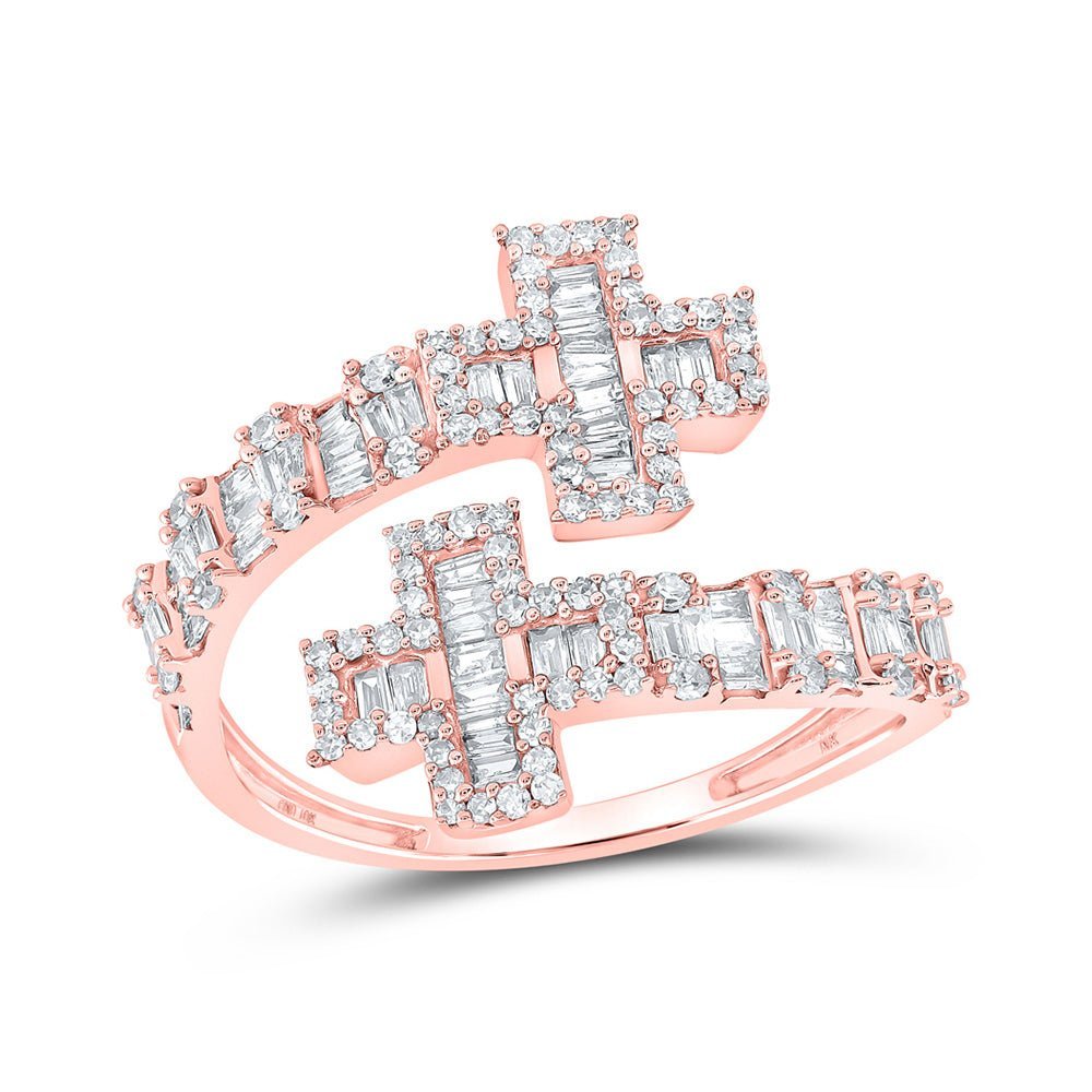 Rose Gold Diamond Cross Cuff Band Ring - A Mesmerizing Masterpiece of Elegance and Sparkle - Splendid Jewellery