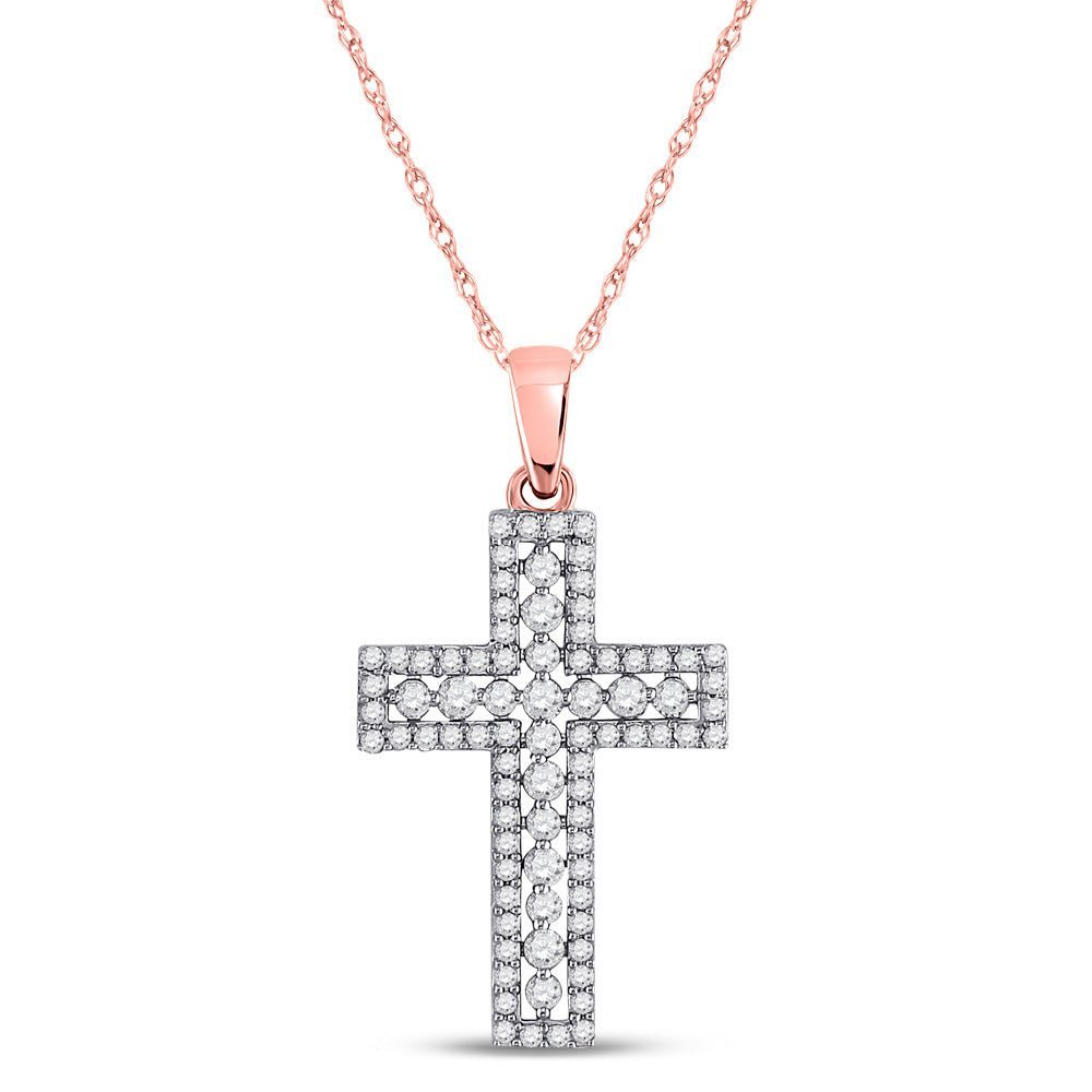 Rose Gold Diamond Cross Pendant | 14kt Rose Gold Womens Round Diamond Cross Pendant 1/2 Cttw | Splendid Jewellery - Splendid Jewellery