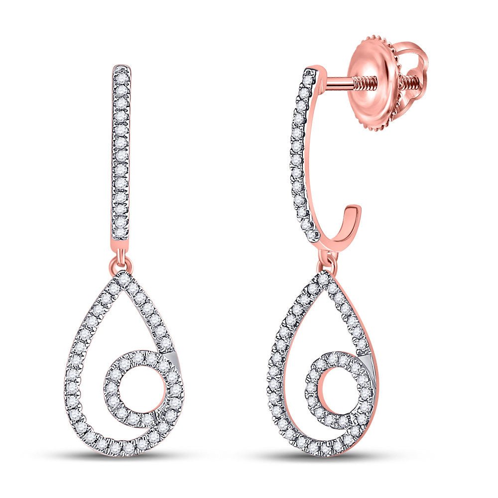 Rose Gold Diamond Curl Teardrop Dangle Earrings - 1/4 Cttw - Splendid Jewellery