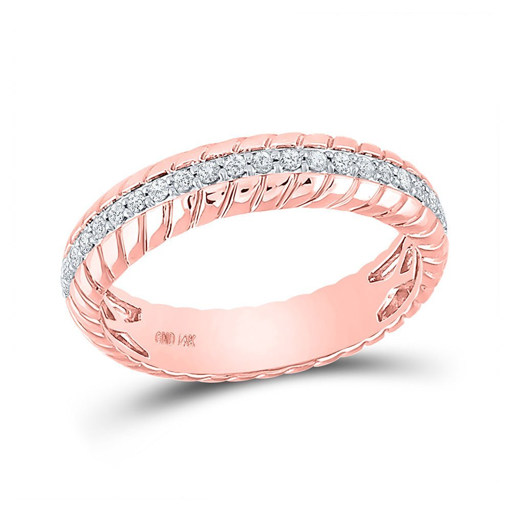 Rose Gold Diamond Elegance: 14kt Round Patterned Anniversary Ring - Splendid Jewellery