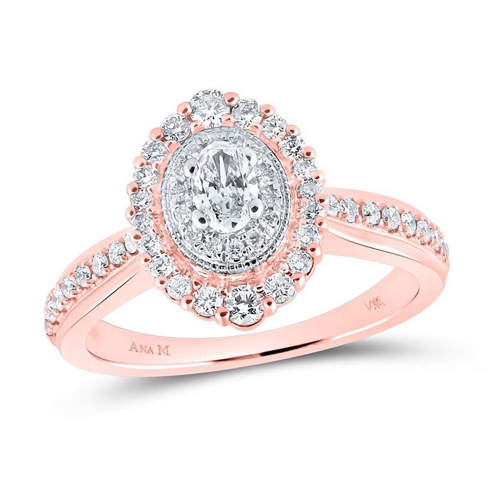 Rose Gold Sparkling Halo Diamond Bridal Wedding Ring - 5/8 Cttw - Splendid Jewellery