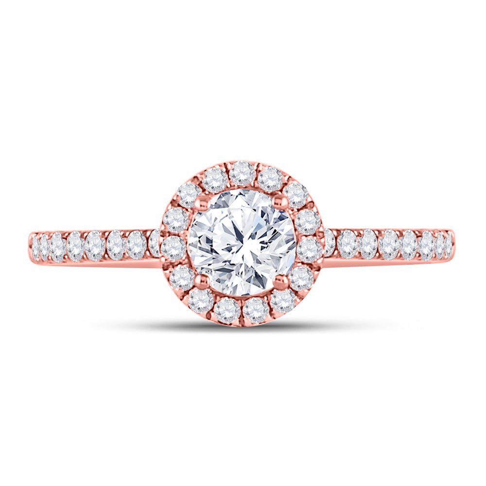 Rose Radiance: 14kt Rose Gold Round Diamond Halo Bridal Wedding Engagement Ring 3/4 Cttw - Splendid Jewellery
