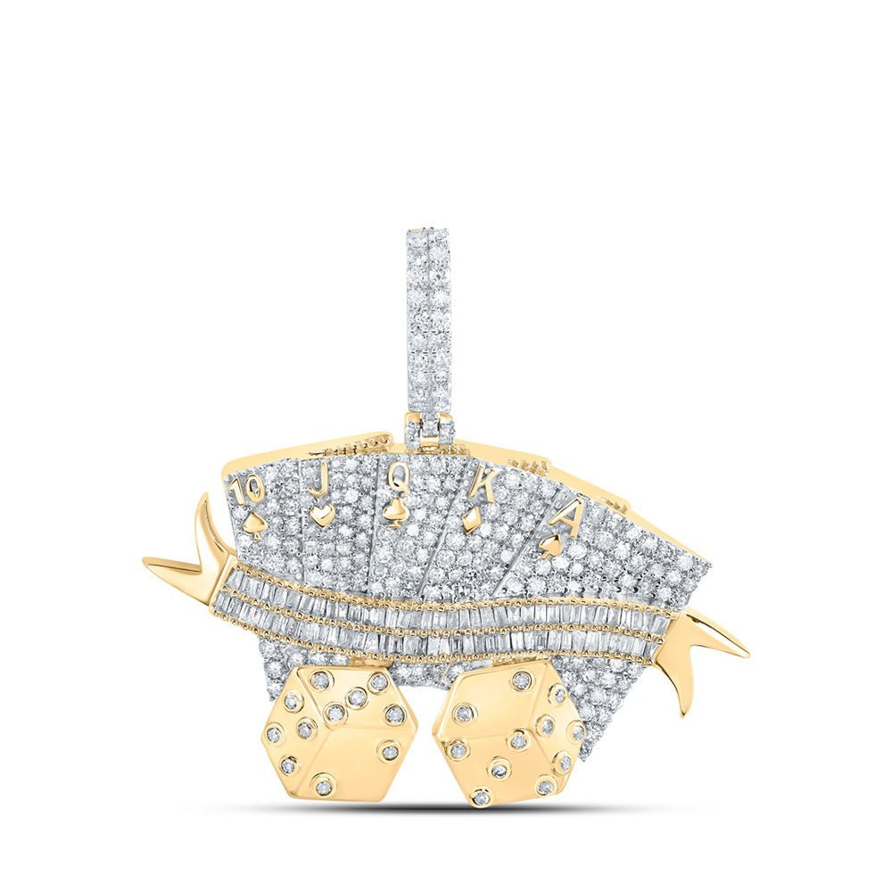 Royal Flush Card Dice Diamond Charm Pendant - 2 - 1/2 Cttw in 10kt Yellow Gold - Splendid Jewellery