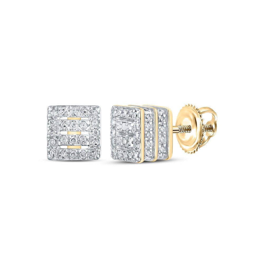 Sophisticated Brilliance: 10kt Yellow Gold Womens Round Diamond Square Earrings - Splendid Jewellery