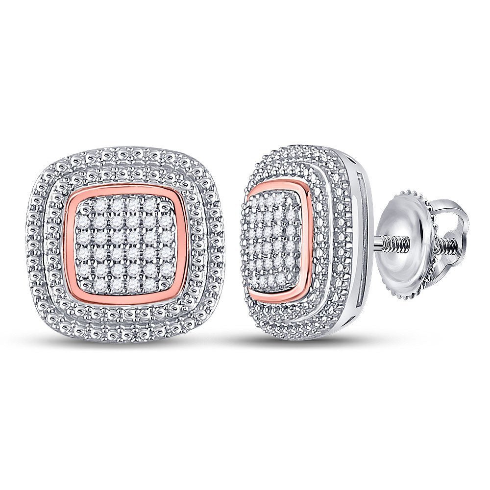 Sparkling 10kt Two - tone Gold Diamond Square Cluster Earrings - Splendid Jewellery
