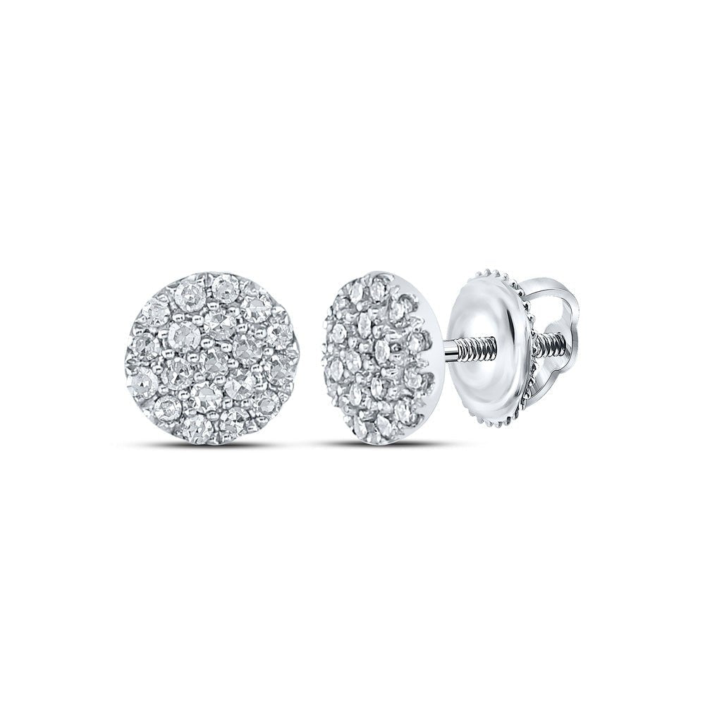Sparkling Brilliance: 10kt White Gold Womens Round Diamond Cluster Earrings - Splendid Jewellery