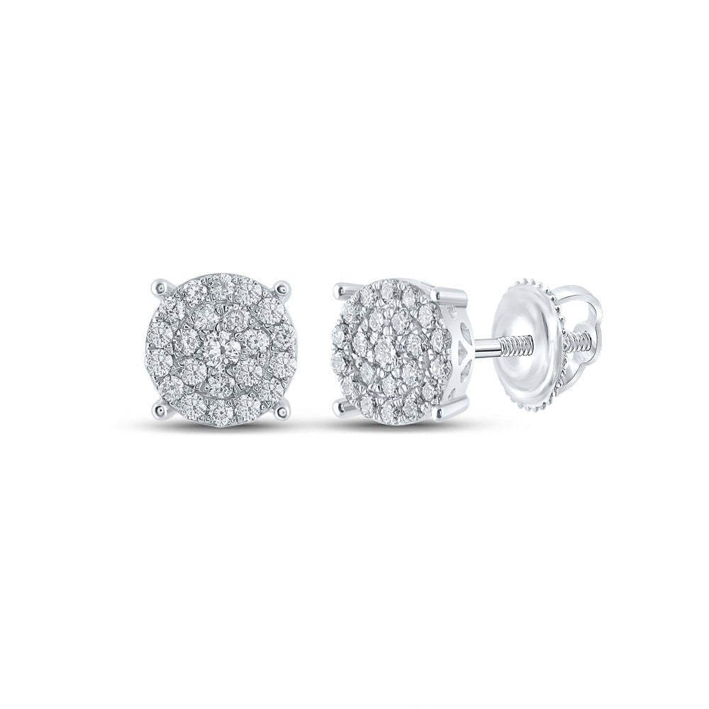 Sparkling Cluster of Diamonds: 10kt White Gold Women's Round Diamond Cluster Earrings 1/2 Cttw - Splendid Jewellery