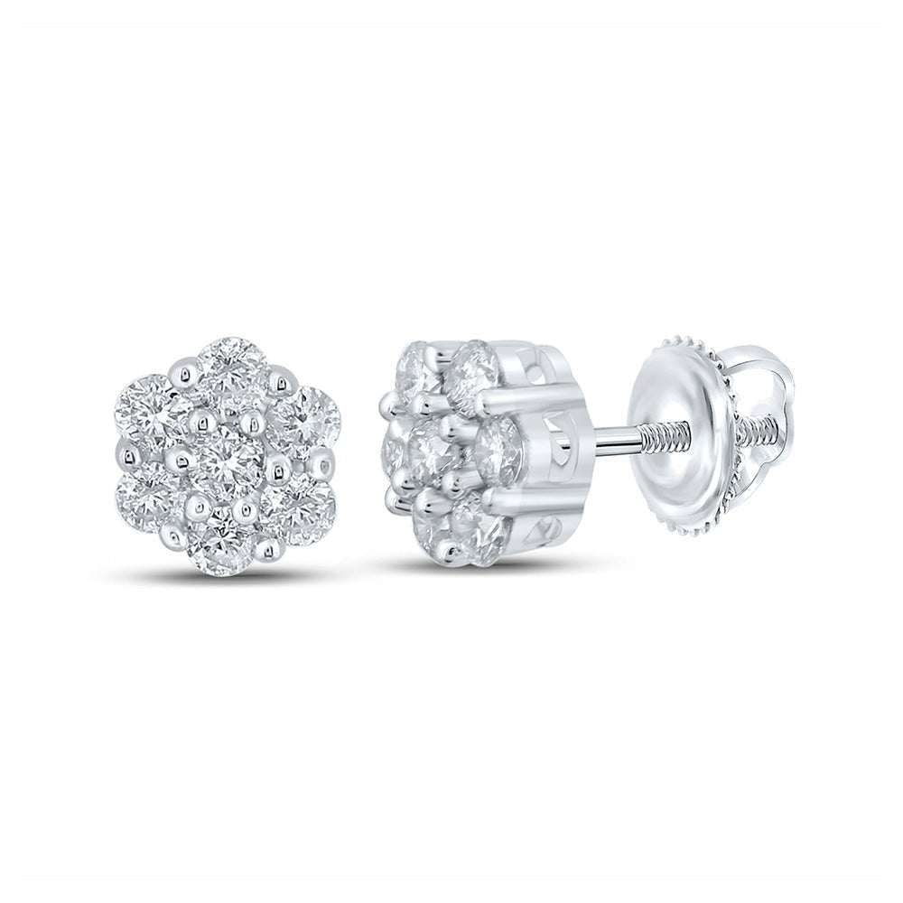 Sparkling Diamond Blossom Earrings | 10kt White Gold Men's Round Diamond Flower Cluster Earrings 1/4 Cttw - Splendid Jewellery
