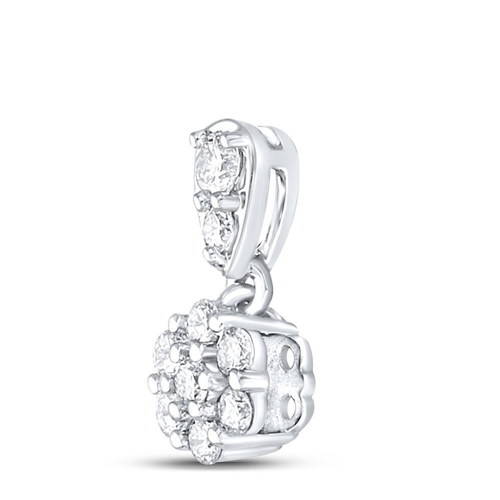 Sparkling Diamond Blossom Pendant | 10kt White Gold Womens Round Diamond Flower Cluster Pendant 1/5 Cttw | Splendid Jewellery - Splendid Jewellery