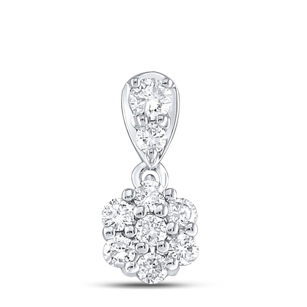 Sparkling Diamond Blossom Pendant | 10kt White Gold Womens Round Diamond Flower Cluster Pendant 1/5 Cttw | Splendid Jewellery - Splendid Jewellery