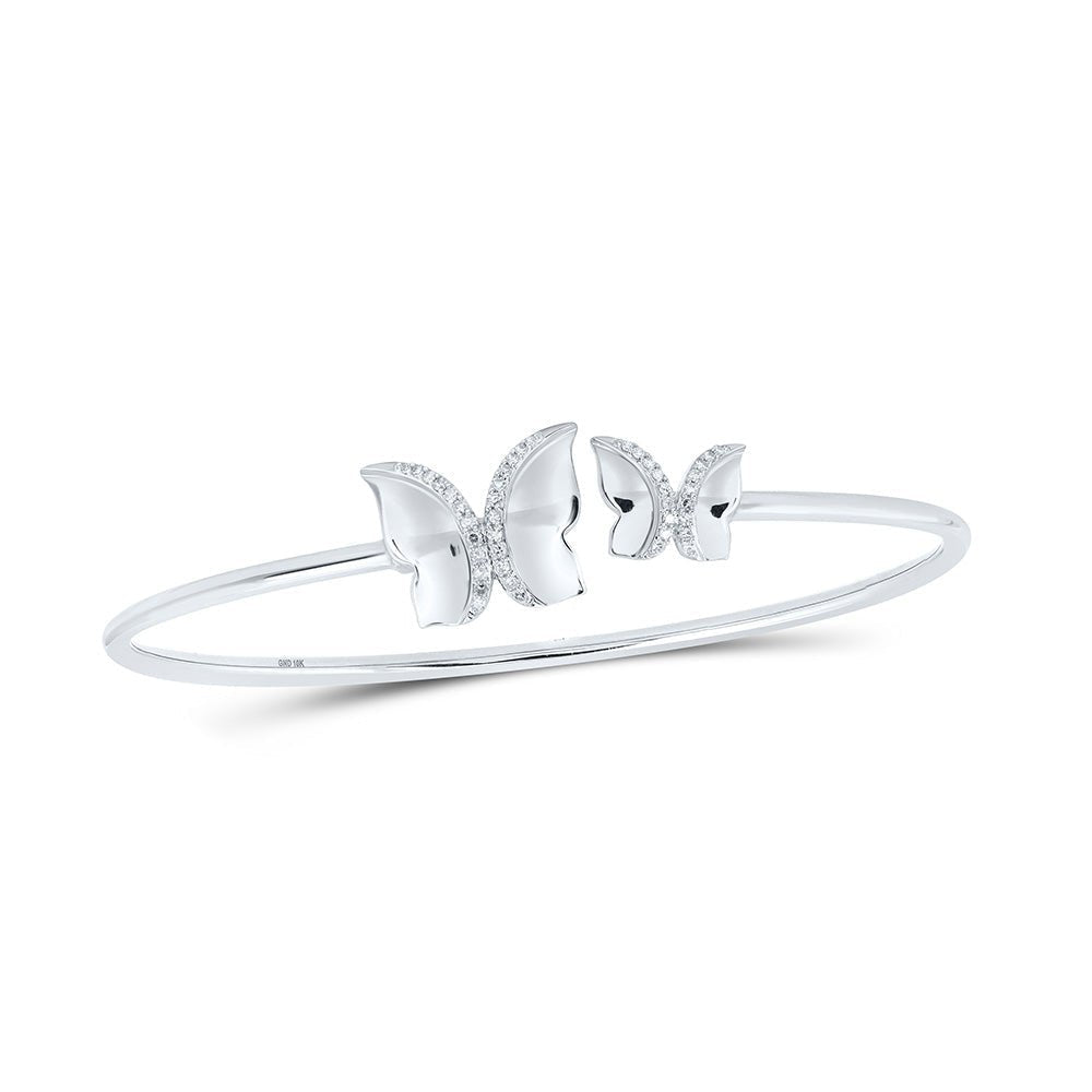 Sparkling Diamond Butterfly Bangle Bracelet in 10kt White Gold - 1/6 Cttw - Splendid Jewellery