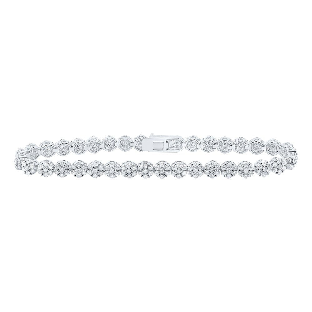 Sparkling Diamond Cluster Link Fashion Bracelet in 10kt White Gold - 4 - 3/8 Cttw - Splendid Jewellery