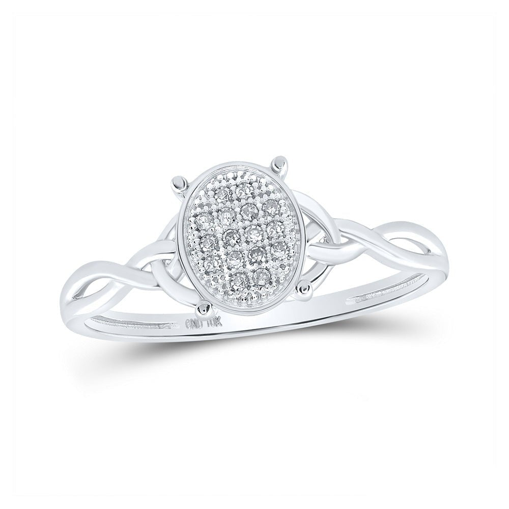 Sparkling Diamond Cluster Ring | 10kt White Gold Womens Round Diamond Oval Ring 1/20 Cttw - Splendid Jewellery