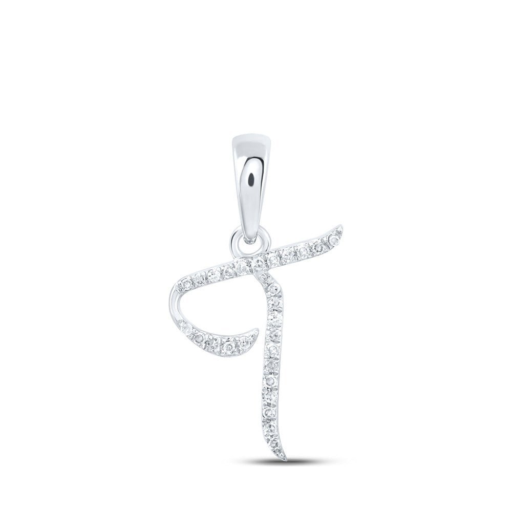 Sparkling Diamond Initial Pendant | 10kt White Gold Round Diamond T Initial Pendant 1/12 Cttw | Splendid Jewellery - Splendid Jewellery