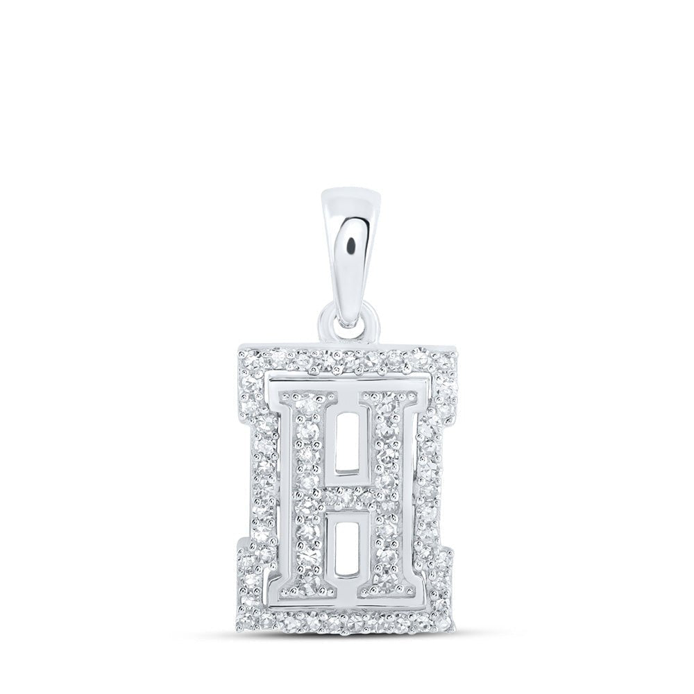 Sparkling Diamond Initial Pendant - 10kt White Gold Womens Round Diamond H Initial Letter Pendant 1/5 Cttw - Splendid Jewellery