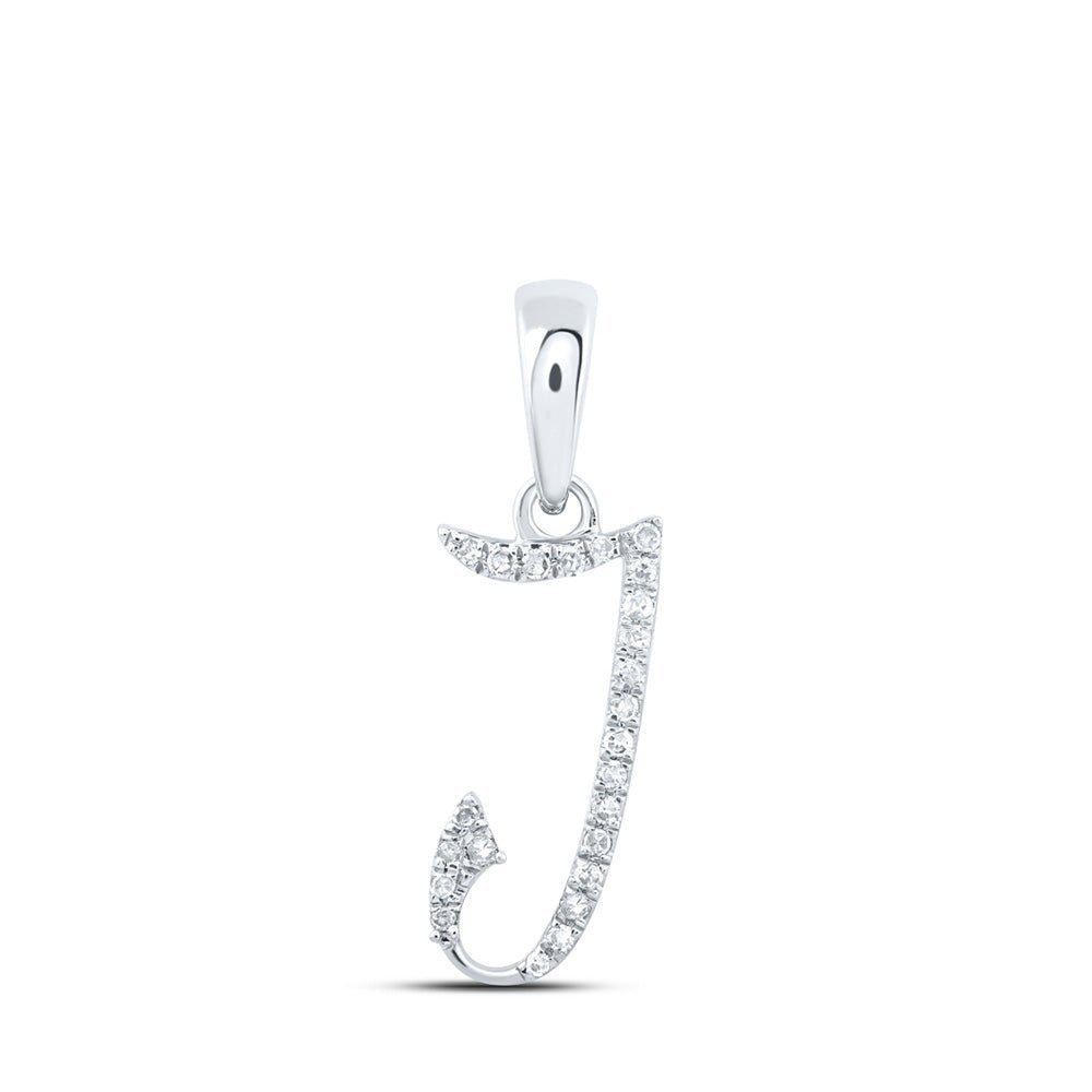 Sparkling Diamond Initial Pendant: 10kt White Gold Womens Round Diamond J Initial Letter Pendant 1/20 Cttw - Splendid Jewellery