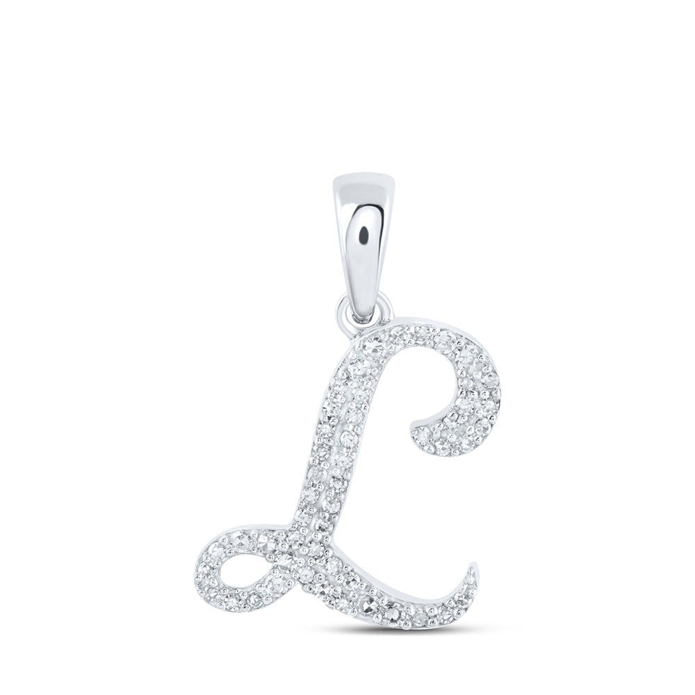Sparkling Diamond Initial Pendant - 10kt White Gold Women's Round Diamond L Initial Letter Pendant 1/8 Cttw - Splendid Jewellery