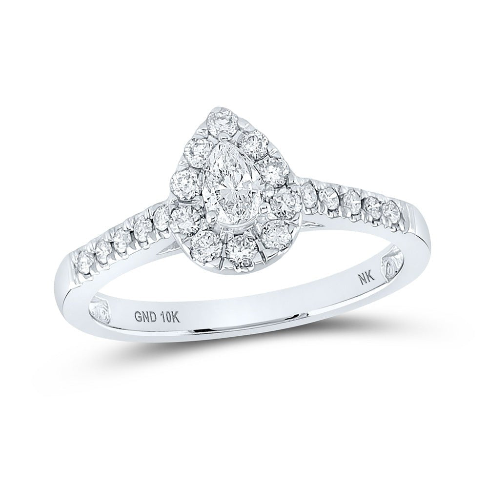 Sparkling Elegance: 10kt White Gold Pear Diamond Halo Bridal Wedding Engagement Ring 1/2 Cttw - Splendid Jewellery