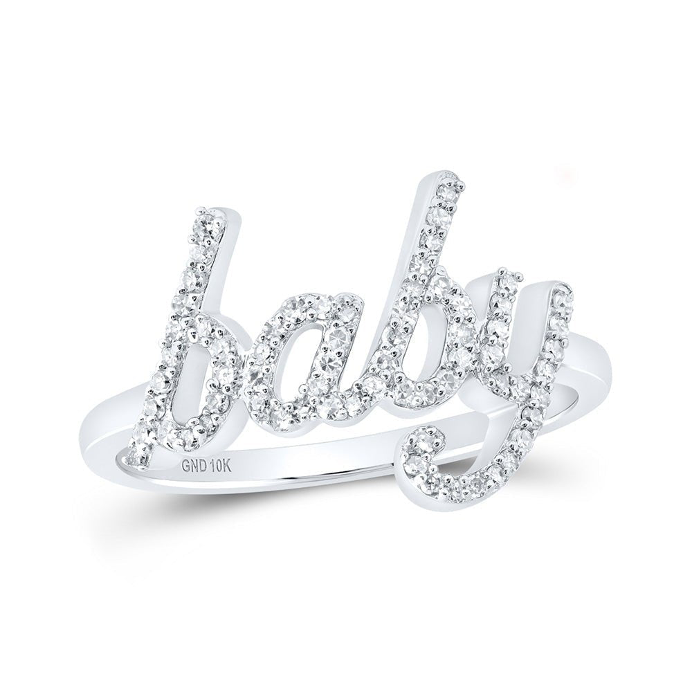 Sparkling Elegance: 10kt White Gold Womens Round Diamond BABY Band Ring 1/4 Cttw - Splendid Jewellery